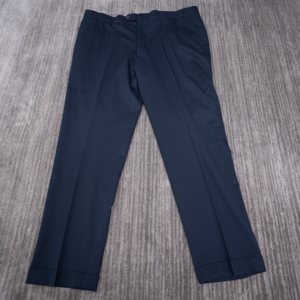 Hart Schaffner Marx Dress Pants Mens 42R Navy Blue Good Wool Flat Front